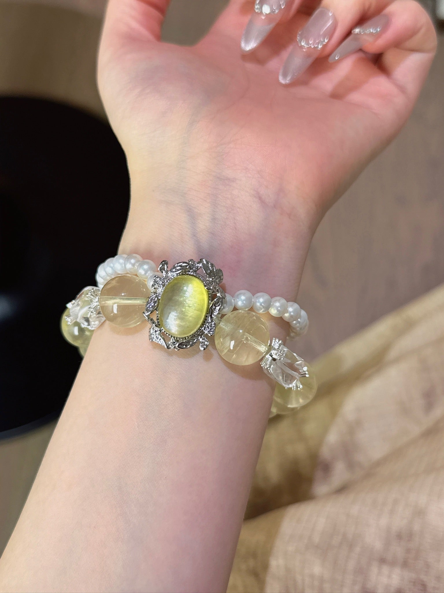 ▫️▪️ Citrine yellow lepidolite magic box bracelet
